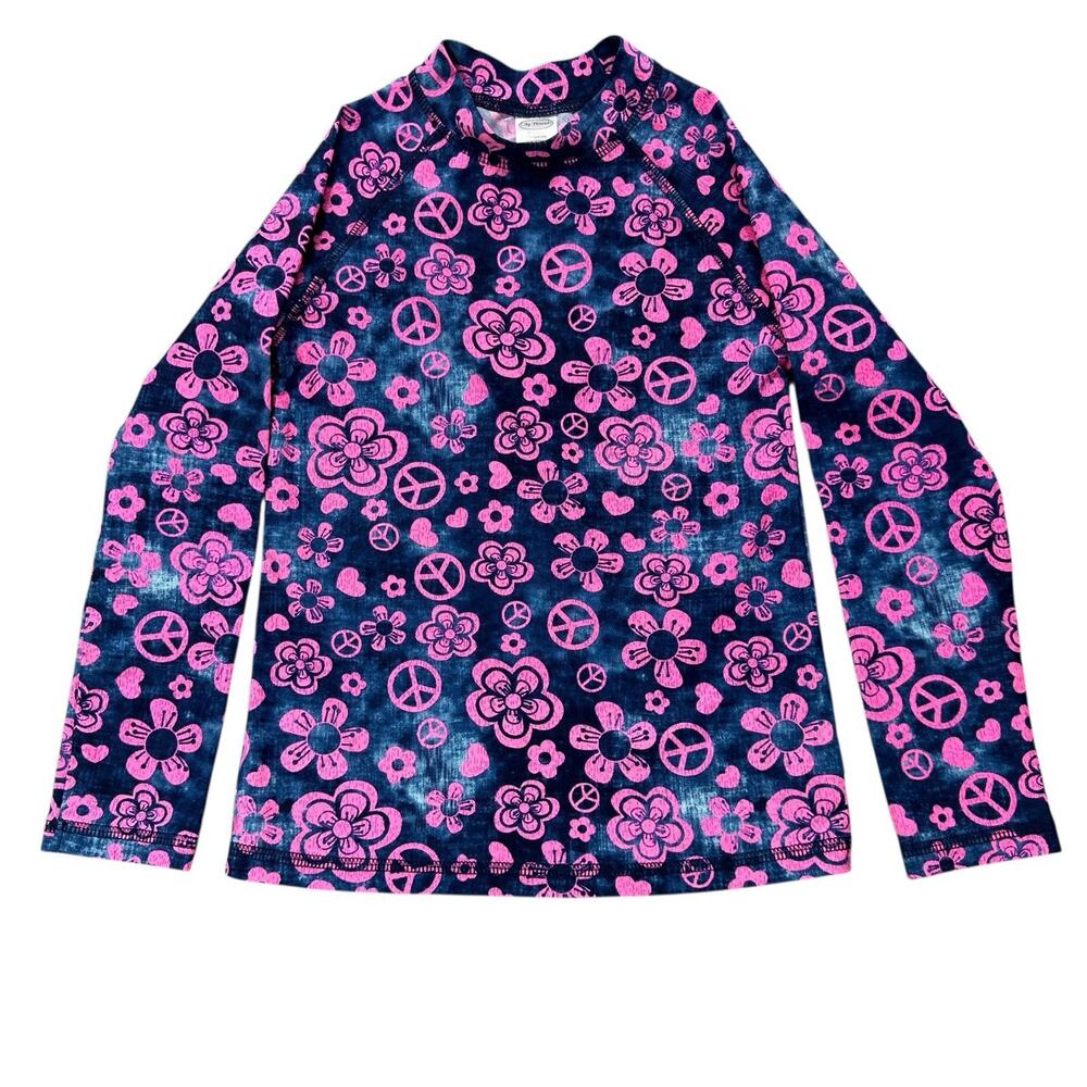 City Threads Swim Shirt Rash Guard Top Girls Sz 7 Pink Blue Made USA UPF 50+